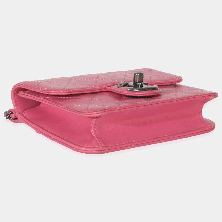 Pre Owned Chanel Pink Quilted Lambskin Mini Crossing Times Flap Bag