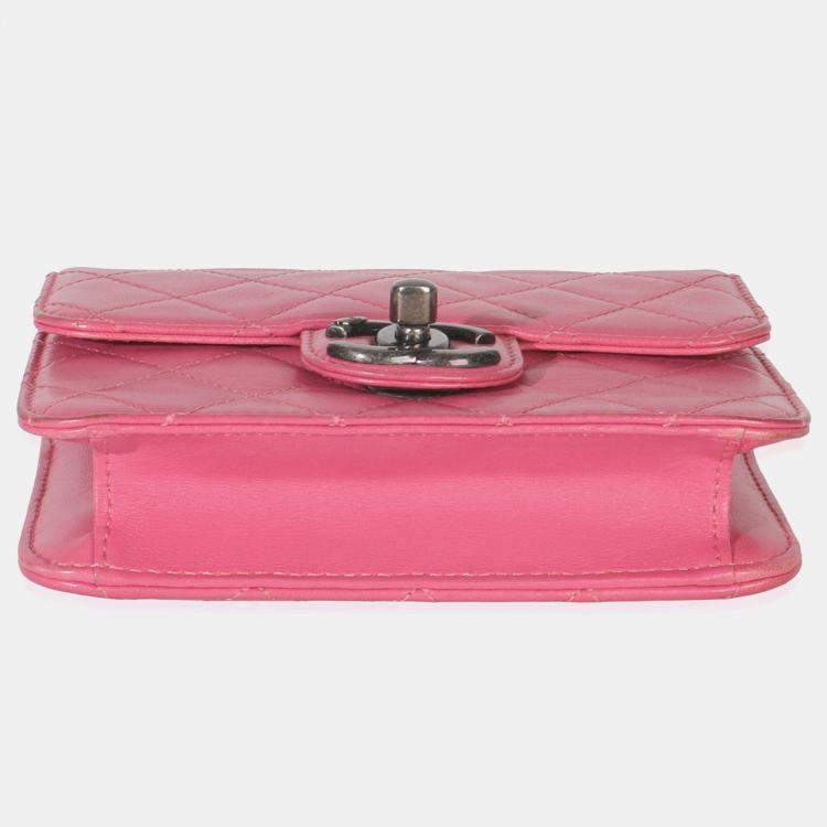 Pre Owned Chanel Pink Quilted Lambskin Mini Crossing Times Flap Bag