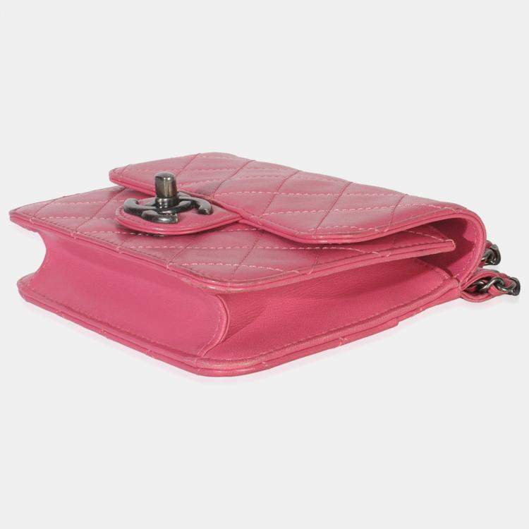 Pre Owned Chanel Pink Quilted Lambskin Mini Crossing Times Flap Bag