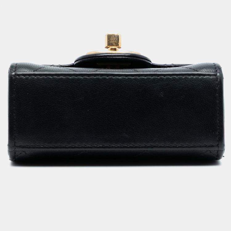 Pre Owned Chanel Black Mini Goatskin Chic Pearls Clutch On Chain