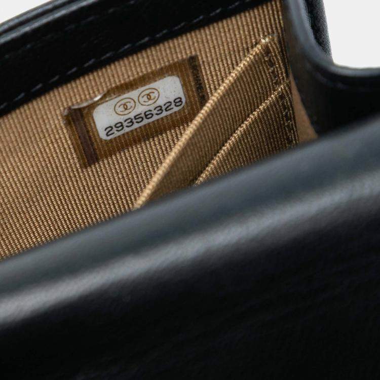 Pre Owned Chanel Black Mini Goatskin Chic Pearls Clutch On Chain