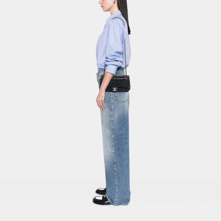 Pre Owned Chanel Black Medium Iridescent Calfskin In The Mix Flap