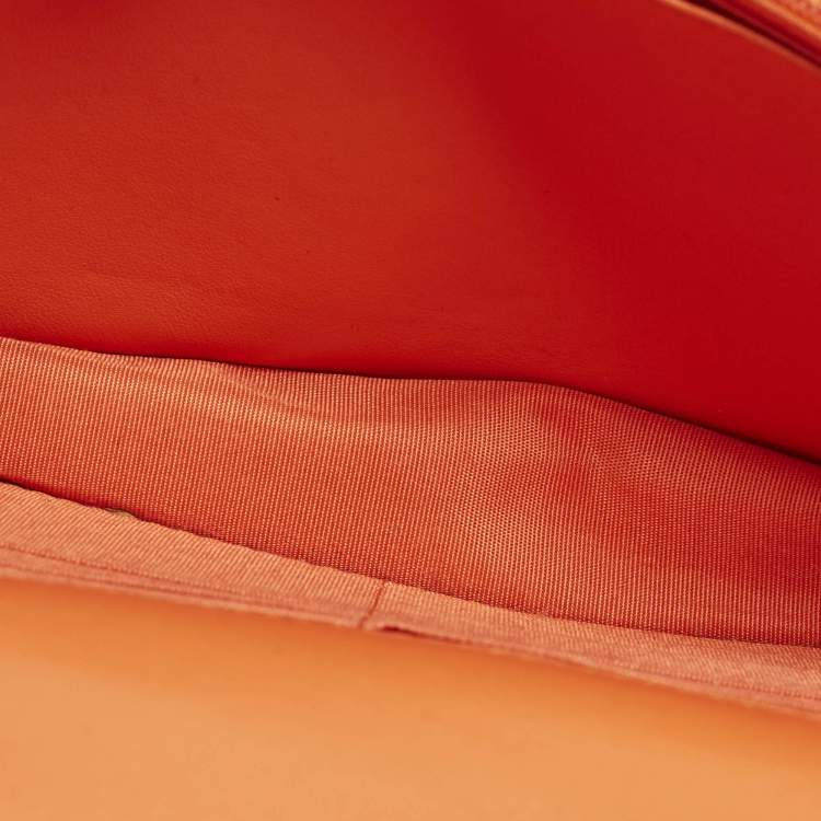 Pre Owned Chanel 19 Orange Quilted Leather Wallet On Chain