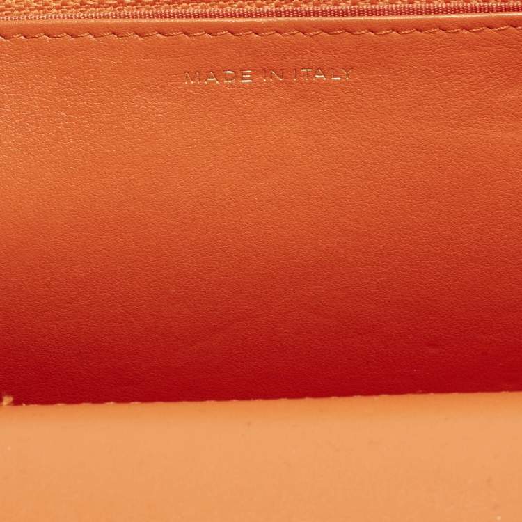 Pre Owned Chanel 19 Orange Quilted Leather Wallet On Chain