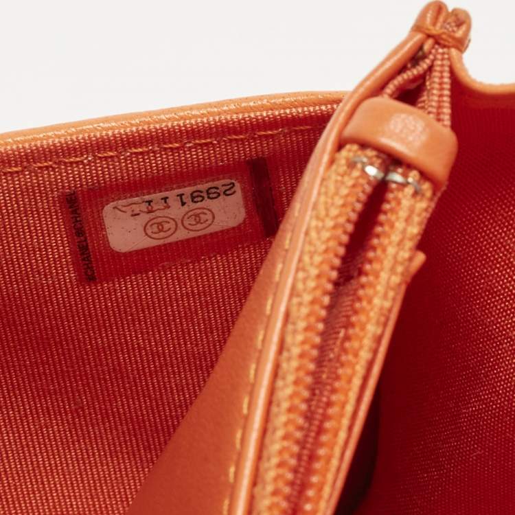 Pre Owned Chanel 19 Orange Quilted Leather Wallet On Chain