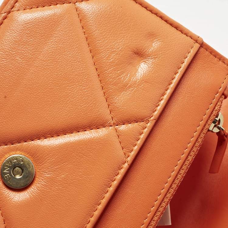 Pre Owned Chanel 19 Orange Quilted Leather Wallet On Chain