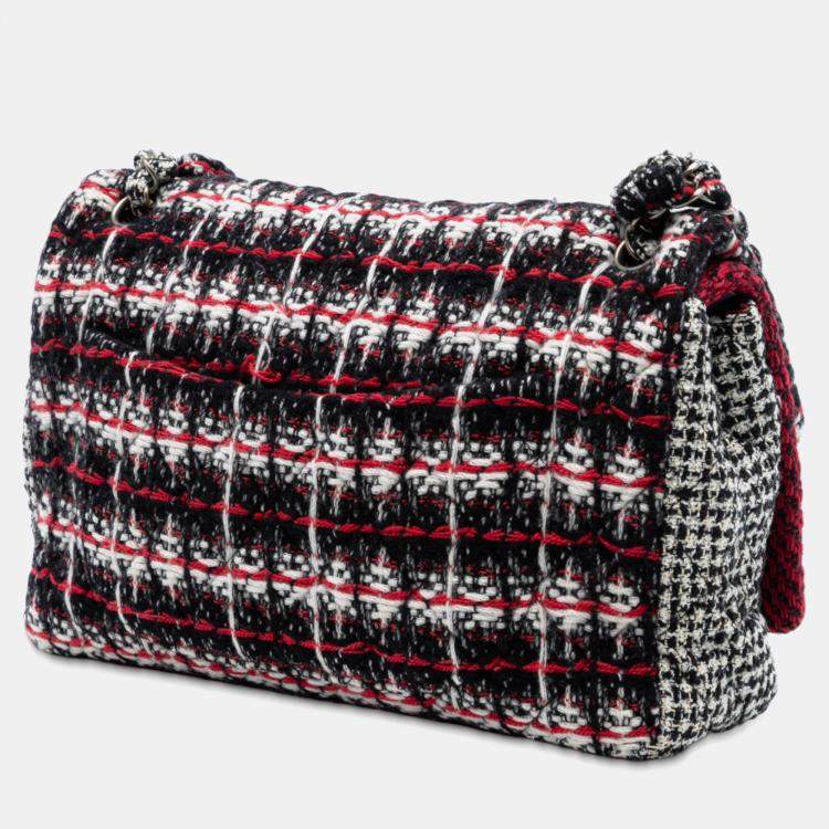 Pre Owned Chanel Red Medium CC Tweed Multi Print Double Flap
