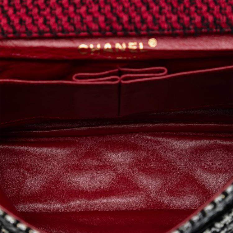 Pre Owned Chanel Red Medium CC Tweed Multi Print Double Flap