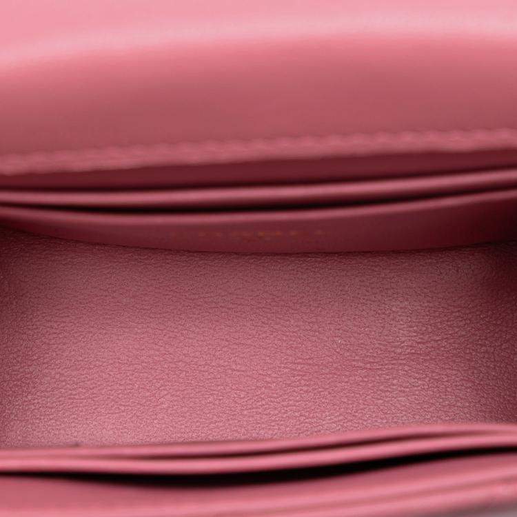 Pre Owned Chanel Pink CC Lambskin Top Handle Flap Coin Purse with Chain