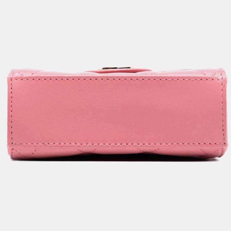 Pre Owned Chanel Pink CC Lambskin Top Handle Flap Coin Purse with Chain