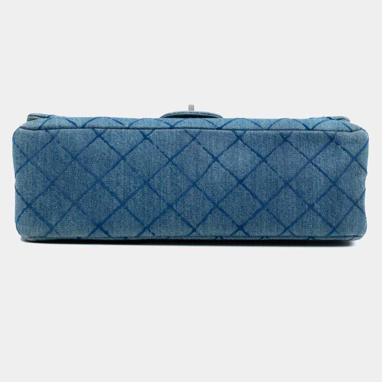 Pre Owned Chanel Blue Reissue 2.55 Quilted Denim Double Flap 226