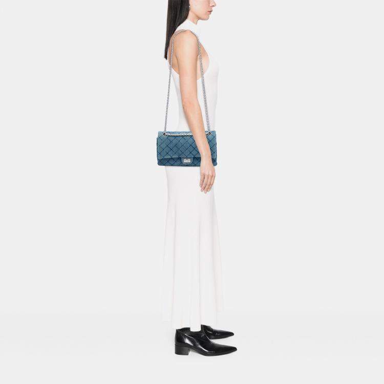 Pre Owned Chanel Blue Reissue 2.55 Quilted Denim Double Flap 226