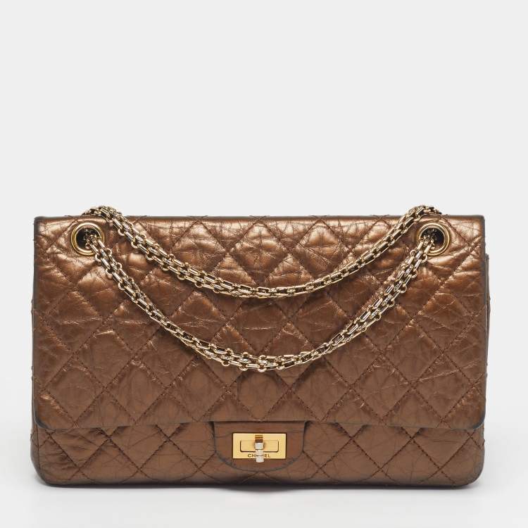 Pre Owned Chanel Reissue 2.55 226 Metallic Brown Quilted Aged Leather Flap Bag