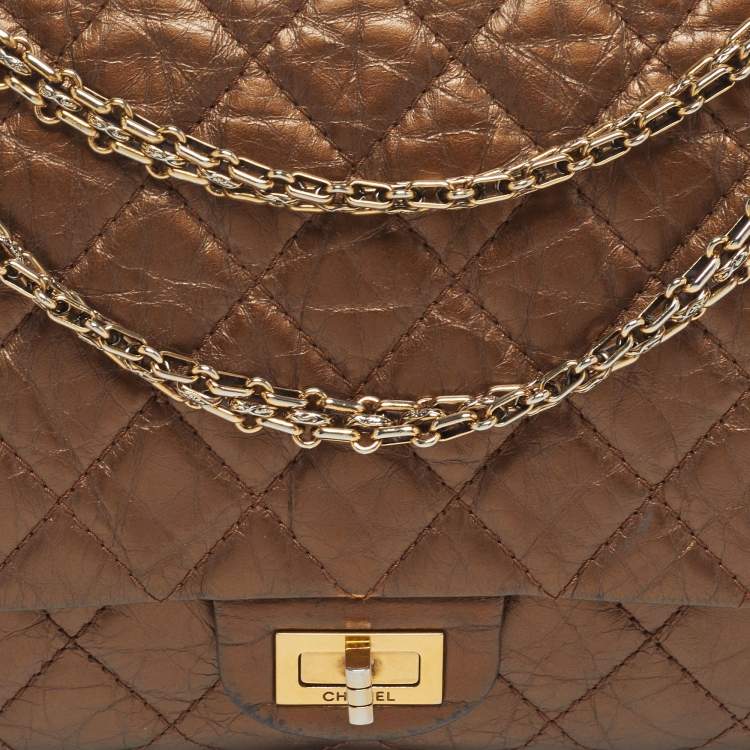 Pre Owned Chanel Reissue 2.55 226 Metallic Brown Quilted Aged Leather Flap Bag