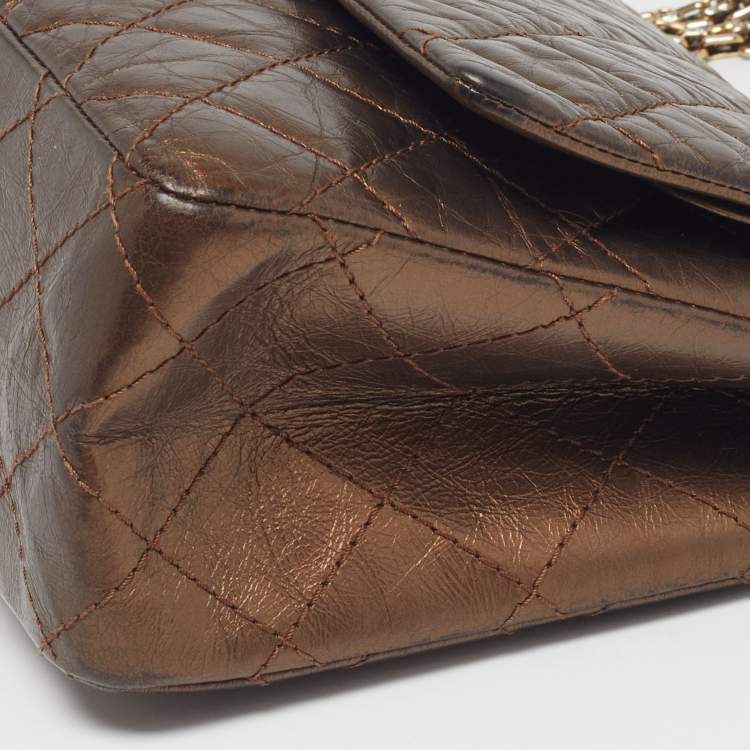 Pre Owned Chanel Reissue 2.55 226 Metallic Brown Quilted Aged Leather Flap Bag
