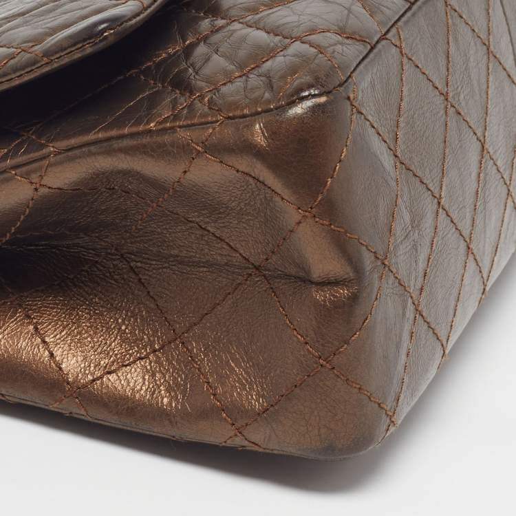 Pre Owned Chanel Reissue 2.55 226 Metallic Brown Quilted Aged Leather Flap Bag
