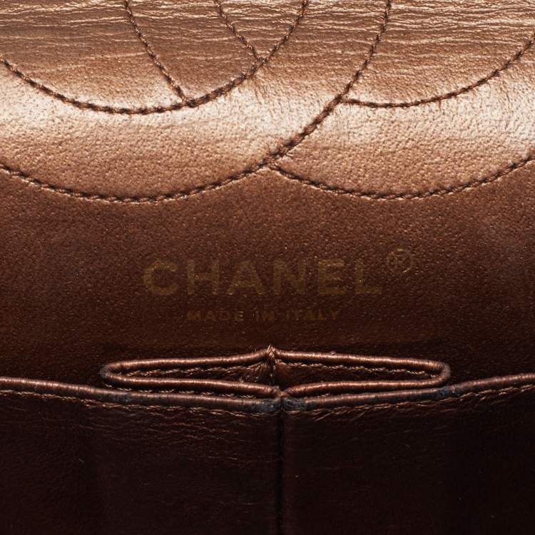 Pre Owned Chanel Reissue 2.55 226 Metallic Brown Quilted Aged Leather Flap Bag