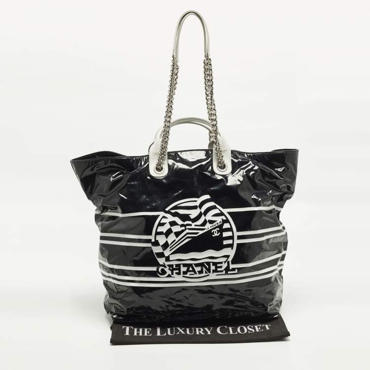 Pre Owned Chanel La Pausa Black/White Coated Canvas Shopper Tote