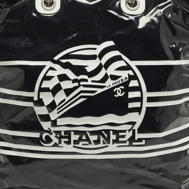 Pre Owned Chanel La Pausa Black/White Coated Canvas Shopper Tote