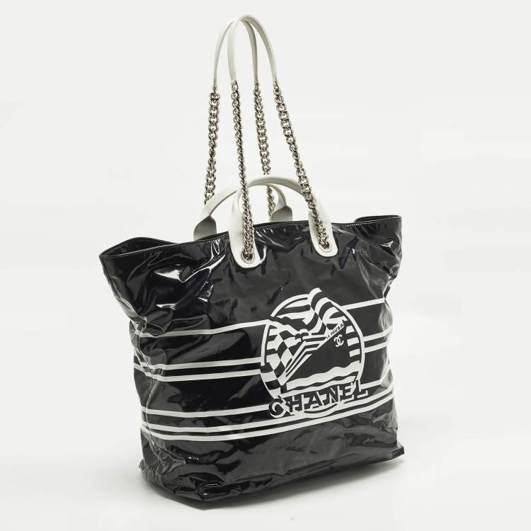 Pre Owned Chanel La Pausa Black/White Coated Canvas Shopper Tote