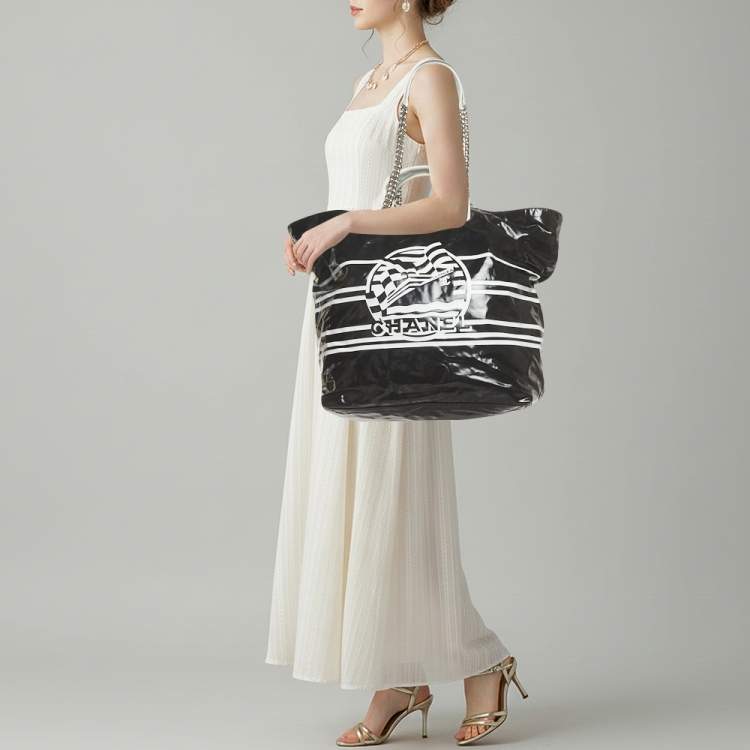 Pre Owned Chanel La Pausa Black/White Coated Canvas Shopper Tote