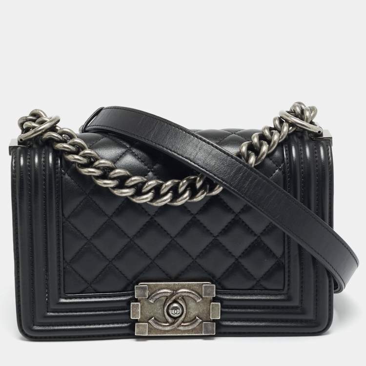 Pre Owned Chanel Boy Small Black Quilted Leather Flap Bag