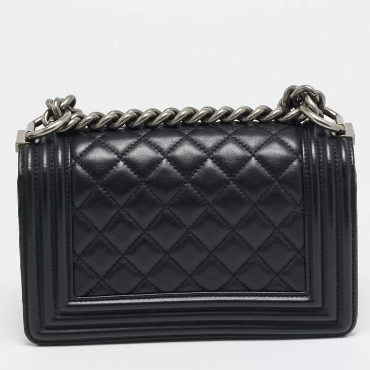 Pre Owned Chanel Boy Small Black Quilted Leather Flap Bag