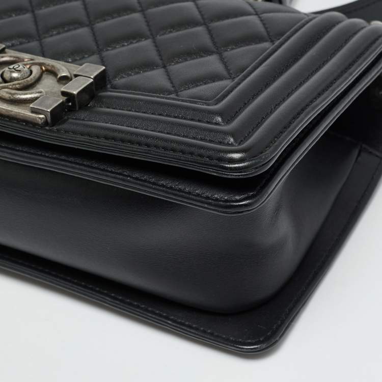 Pre Owned Chanel Boy Small Black Quilted Leather Flap Bag