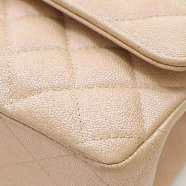 Pre Owned Chanel Brown Medium Classic Iridescent Caviar Double Flap