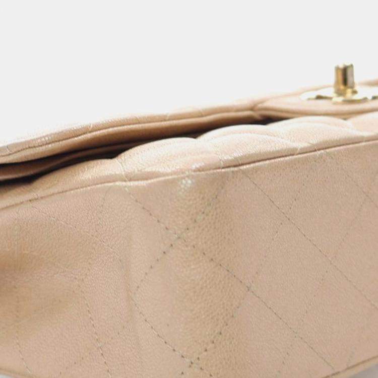 Pre Owned Chanel Brown Medium Classic Iridescent Caviar Double Flap