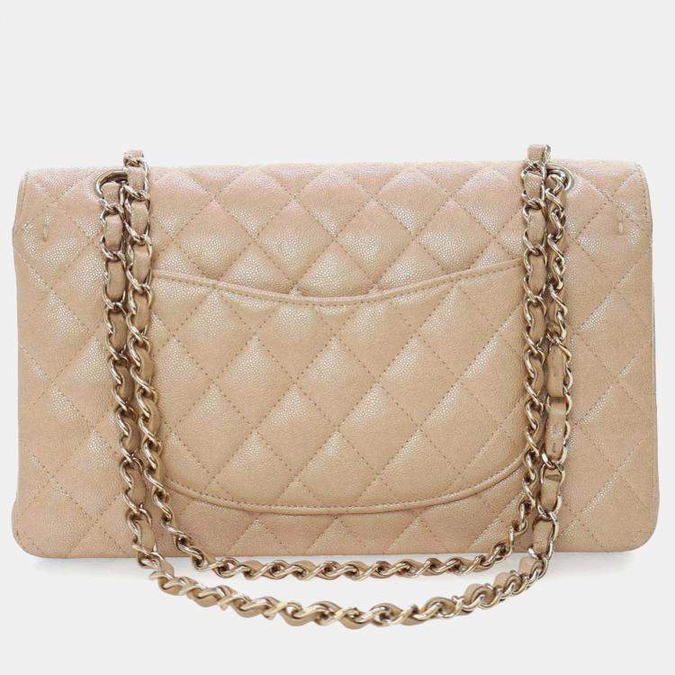 Pre Owned Chanel Brown Medium Classic Iridescent Caviar Double Flap