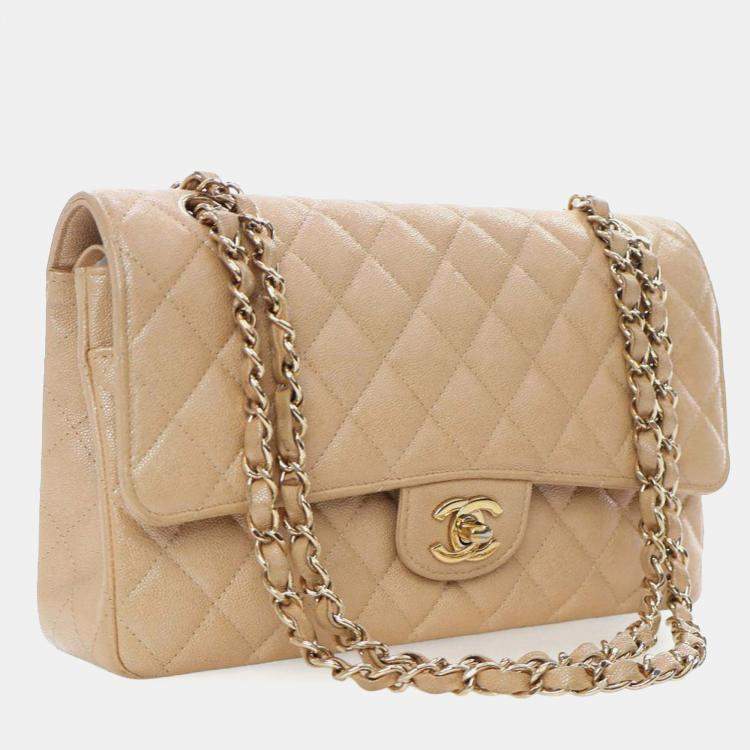 Pre Owned Chanel Brown Medium Classic Iridescent Caviar Double Flap