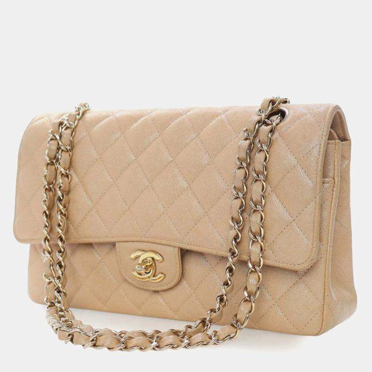 Pre Owned Chanel Brown Medium Classic Iridescent Caviar Double Flap