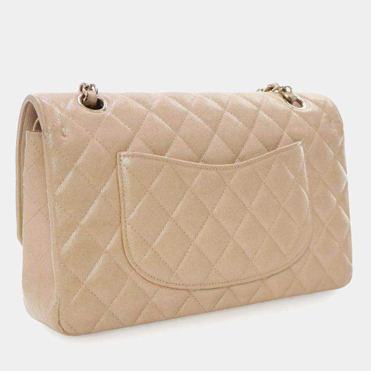 Pre Owned Chanel Brown Medium Classic Iridescent Caviar Double Flap