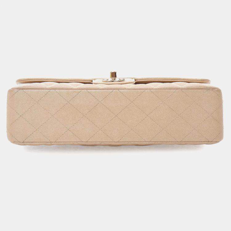 Pre Owned Chanel Brown Medium Classic Iridescent Caviar Double Flap