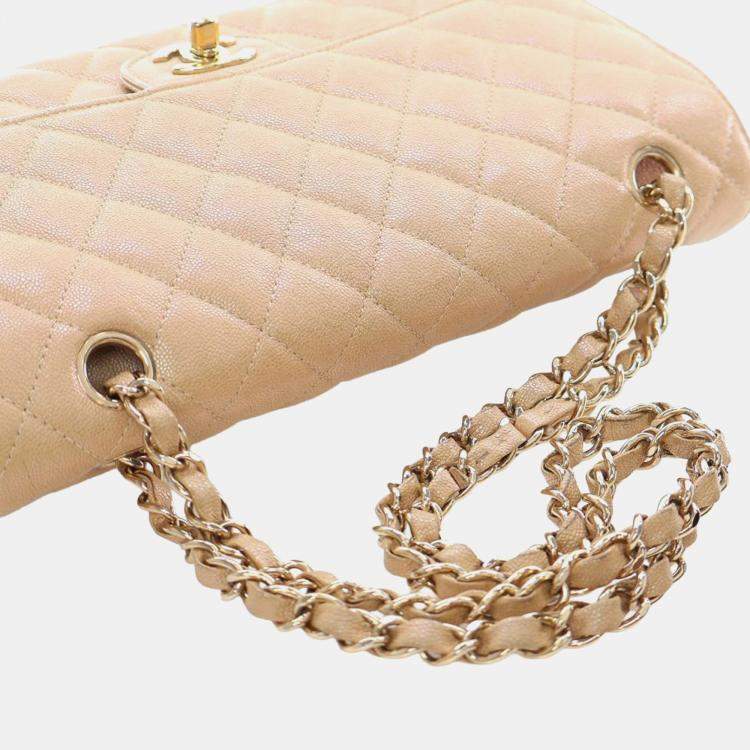 Pre Owned Chanel Brown Medium Classic Iridescent Caviar Double Flap