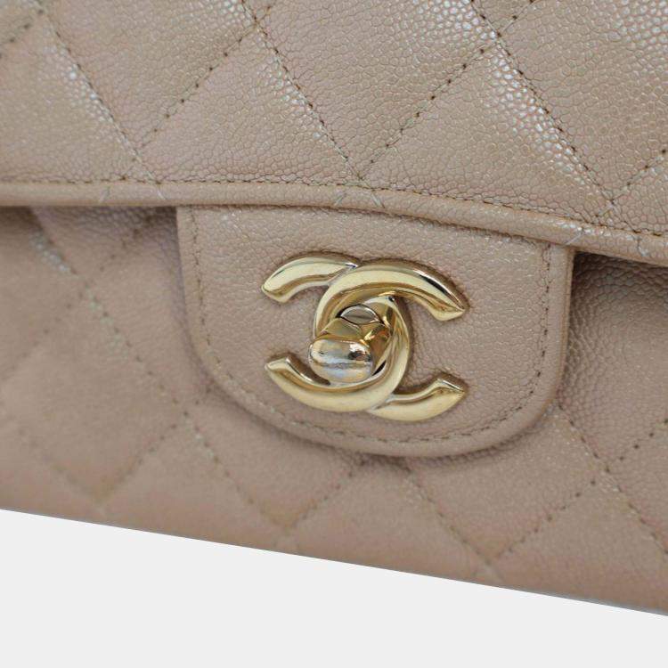 Pre Owned Chanel Brown Medium Classic Iridescent Caviar Double Flap