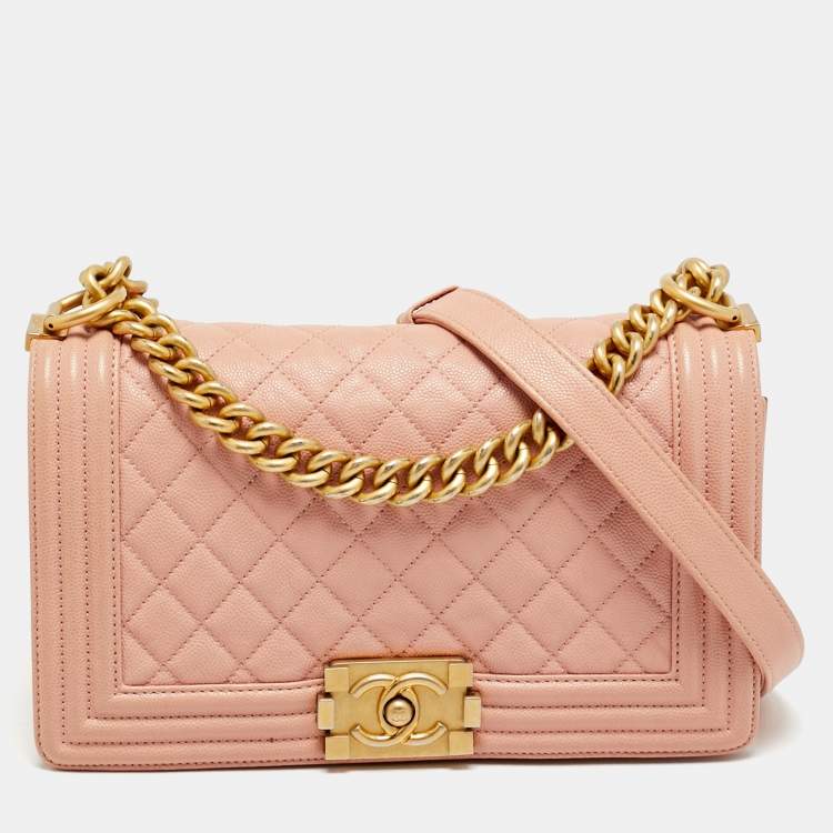 مملوكة مسبقًا Chanel Boy Medium Pink Quilted Caviar Leather Flap Bag