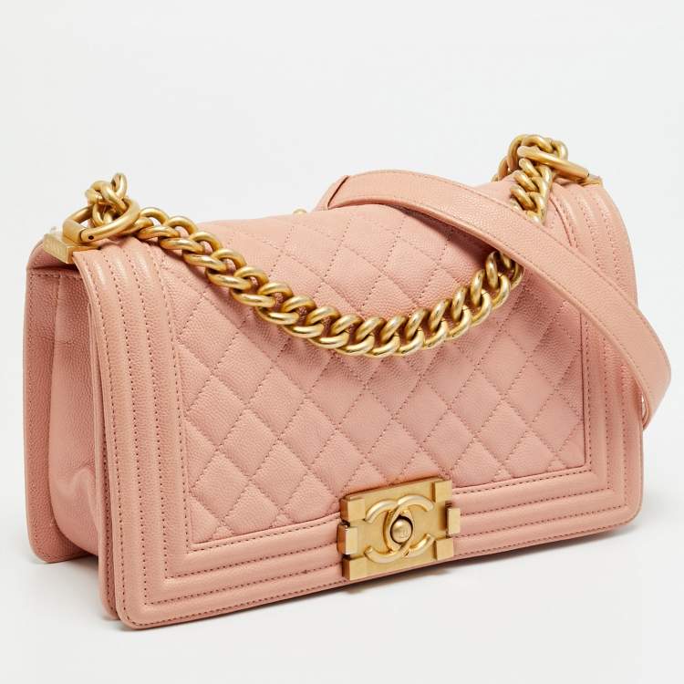 مملوكة مسبقًا Chanel Boy Medium Pink Quilted Caviar Leather Flap Bag