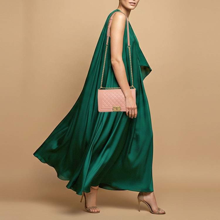 مملوكة مسبقًا Chanel Boy Medium Pink Quilted Caviar Leather Flap Bag