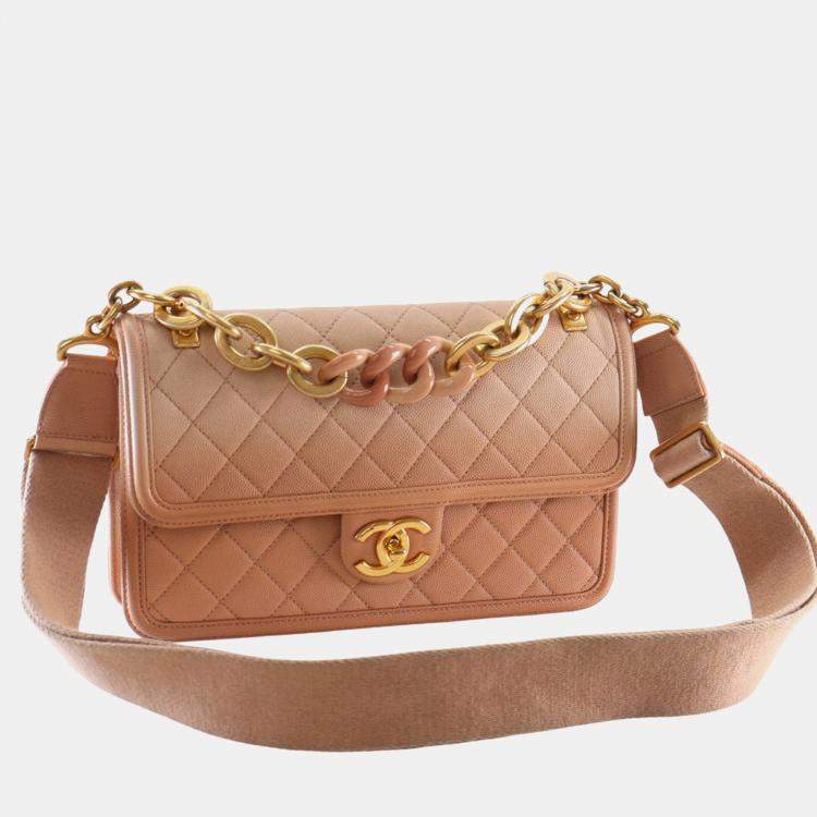 Pre Owned Chanel Brown Medium Quilted Caviar Sunset On The Sea Flap