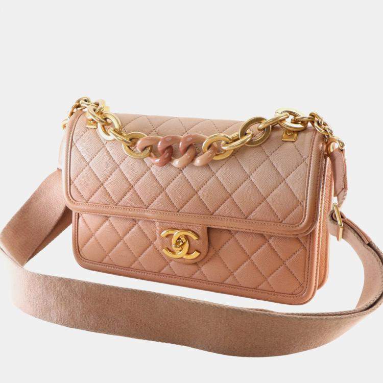 Pre Owned Chanel Brown Medium Quilted Caviar Sunset On The Sea Flap