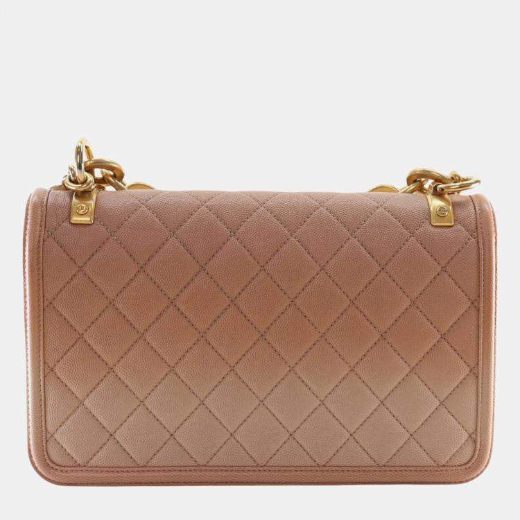 Pre Owned Chanel Brown Medium Quilted Caviar Sunset On The Sea Flap
