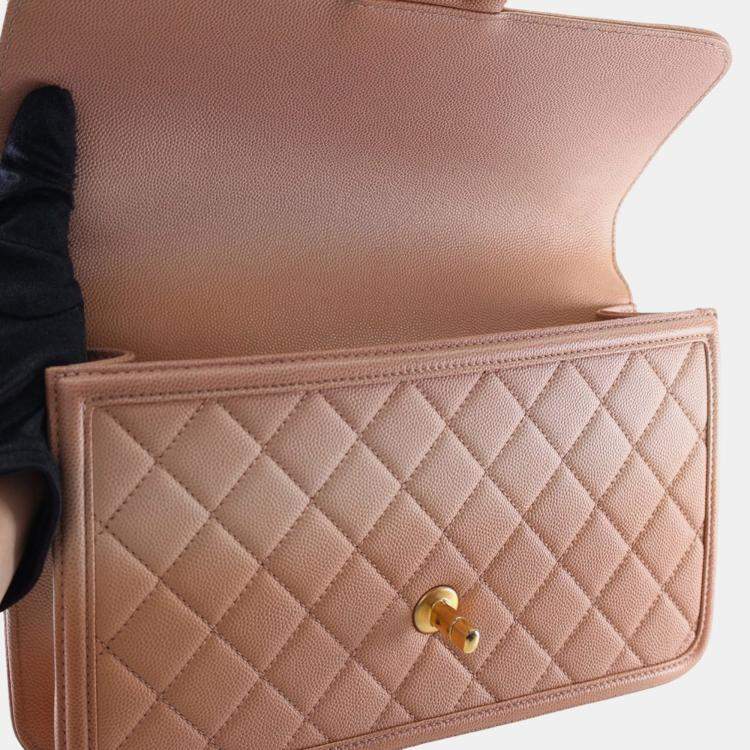 Pre Owned Chanel Brown Medium Quilted Caviar Sunset On The Sea Flap