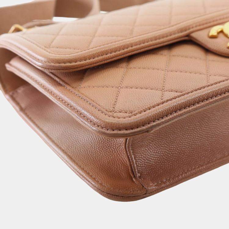 Pre Owned Chanel Brown Medium Quilted Caviar Sunset On The Sea Flap