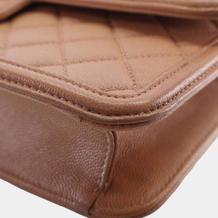 Pre Owned Chanel Brown Medium Quilted Caviar Sunset On The Sea Flap