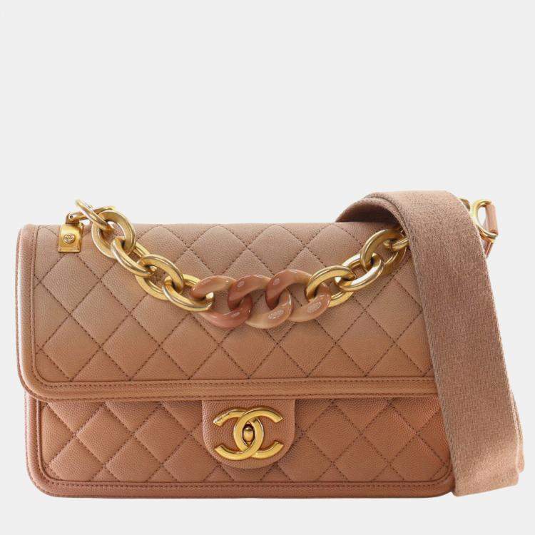 Pre Owned Chanel Brown Medium Quilted Caviar Sunset On The Sea Flap