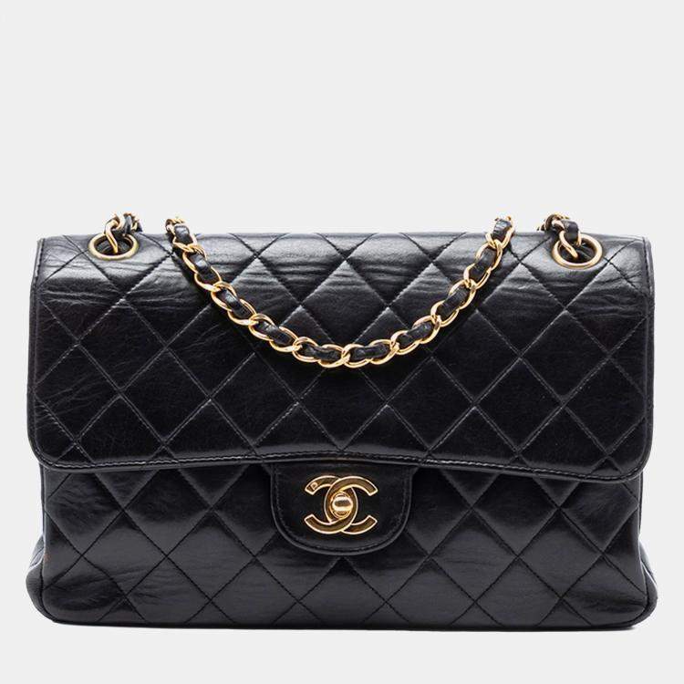 Pre Owned Chanel Black Medium Quilted Lambskin Double Sided Flap