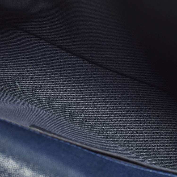 Pre Owned Chanel Boy Medium Dark Blue Quilted Caviar Leather Flap Bag