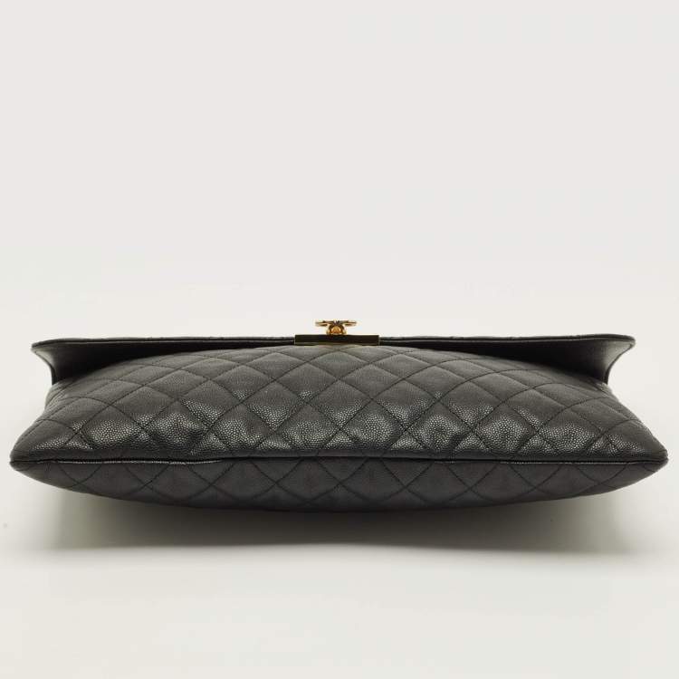 Pre Owned Chanel Black Quilted Caviar Leather Large Portfolio Clutch